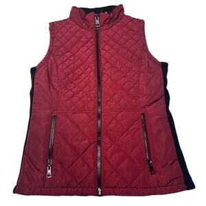 Andrew Marc Burgundy Quilted Vest Womens Small Stretch side panels Zip Pockets